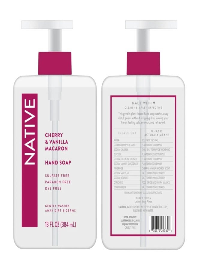 نيتيف مجموعة صابون اليدين ناتيف، برائحة الكرز والفانيليا ماكارون وجوز الهند والفانيليا، خالٍ من الكبريتات، 13 أونصة سائلة، عبوة من قطعتين - Image 4